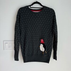Wear Your Heart on Your Sleeve Penguin Polka Dot Gray Sweater Women Small NEW